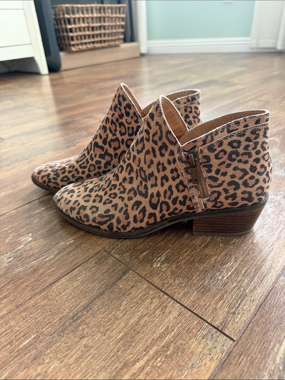 Lucky Brand Leopard Print Ankle Booties in Brown and Black